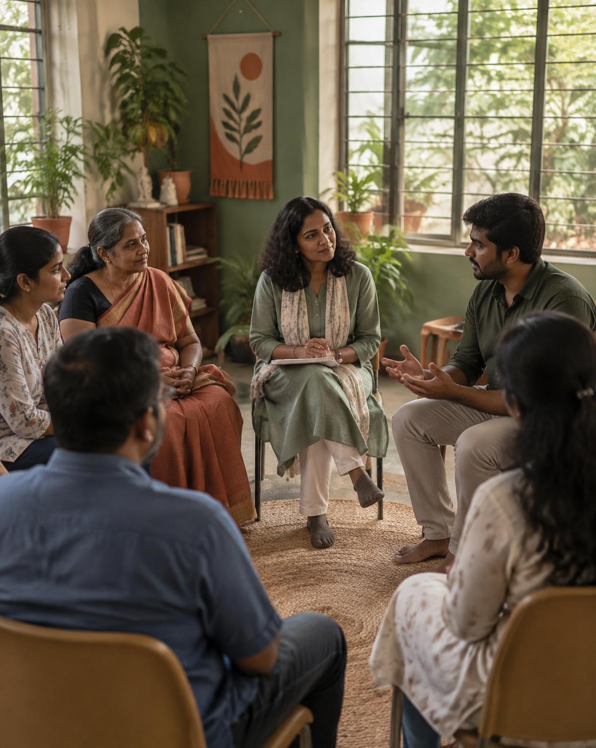 A community group listening during a facilitated conversation