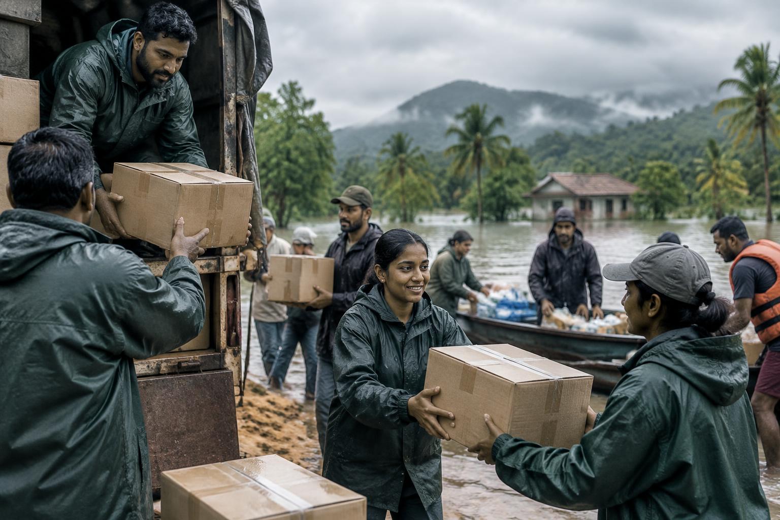 Volunteers coordinating flood relief supplies